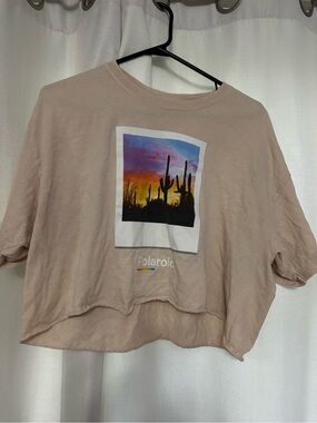 Polaroid Blush Crop Tee with Desert Sunset Graphic